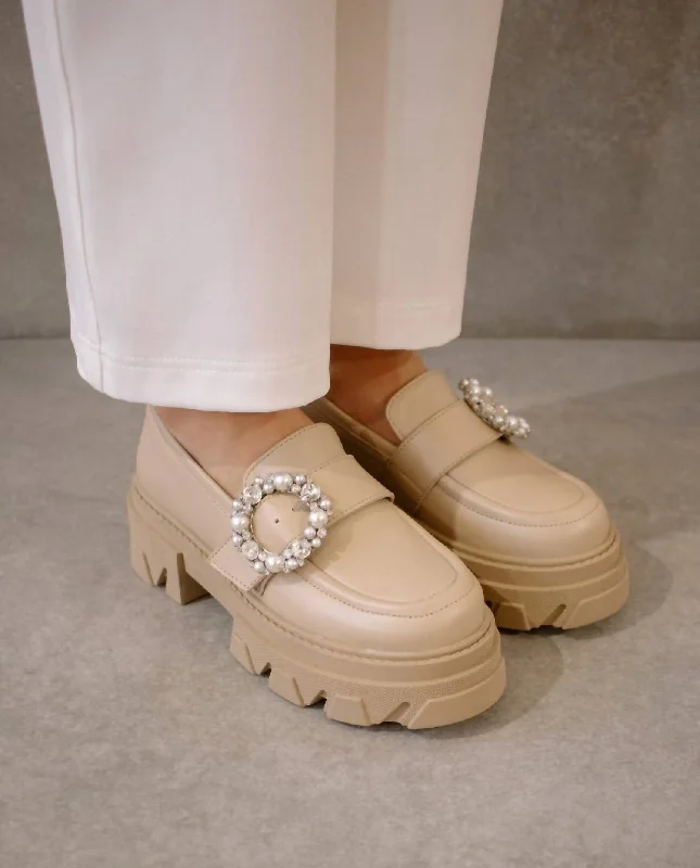 Trailblazer Crystal Loafers In Ivory/beige Leather