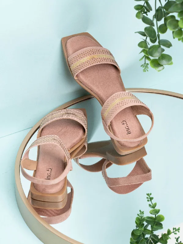 Women Peach & Gold-Toned Open One Toe Flats With Backstrap