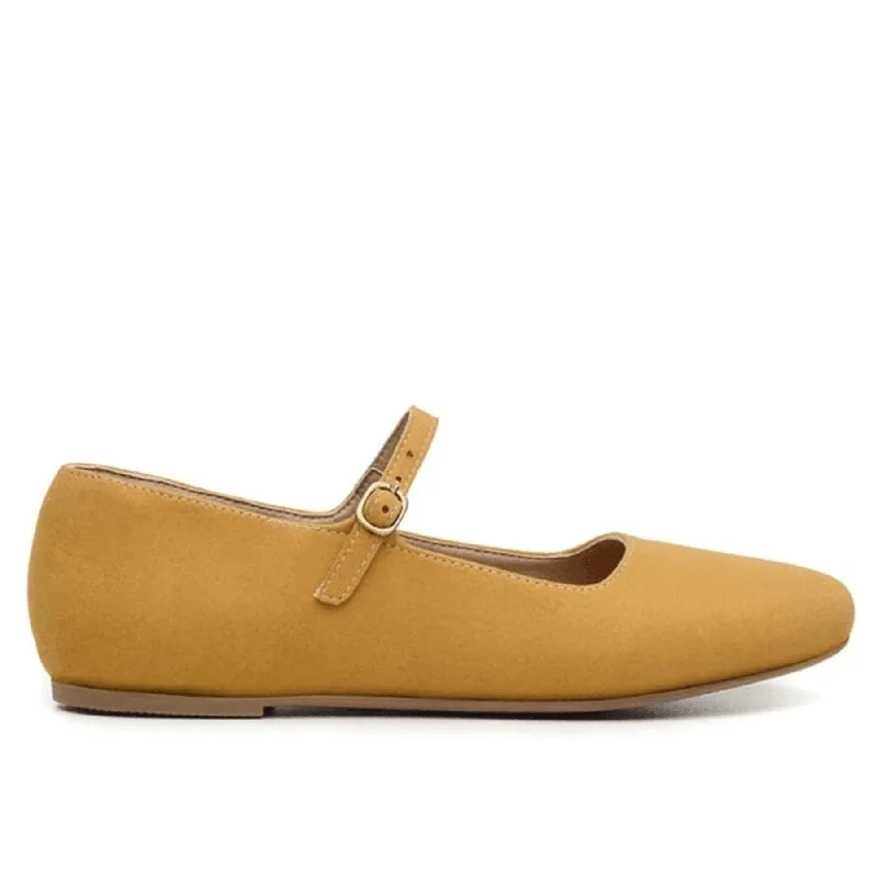 'Gabriella' Vegan-Suede Flats by Ahimsa - Mustard