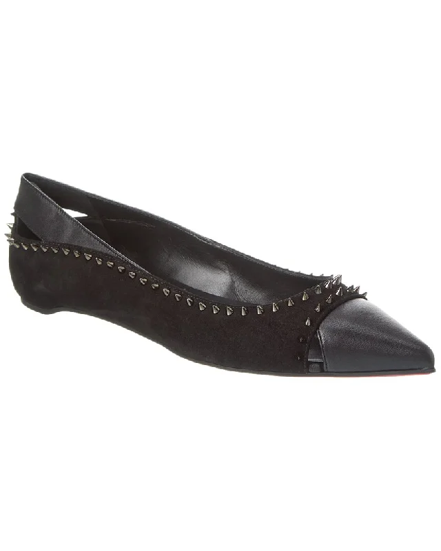 Christian Louboutin Duvettina Spikes Suede & Leather Flat