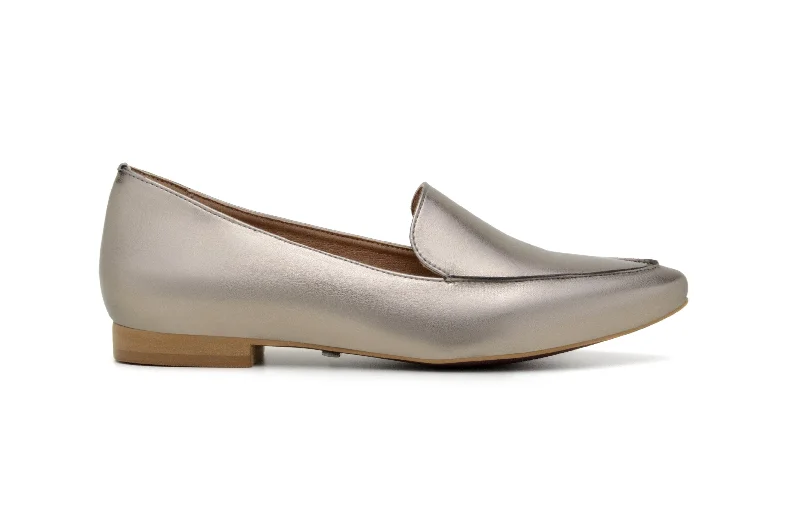 'Erin' vegan slipper flat by Zette Shoes - metallic grey