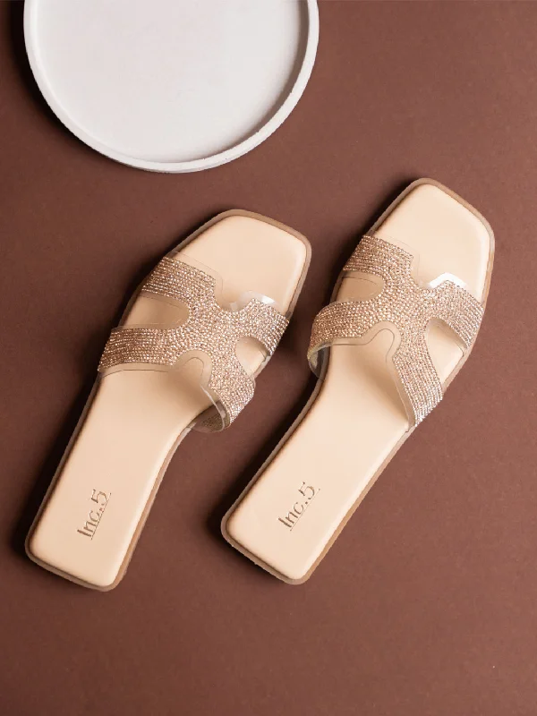 Womens Rose Gold Casual Solid Open Toe Flats