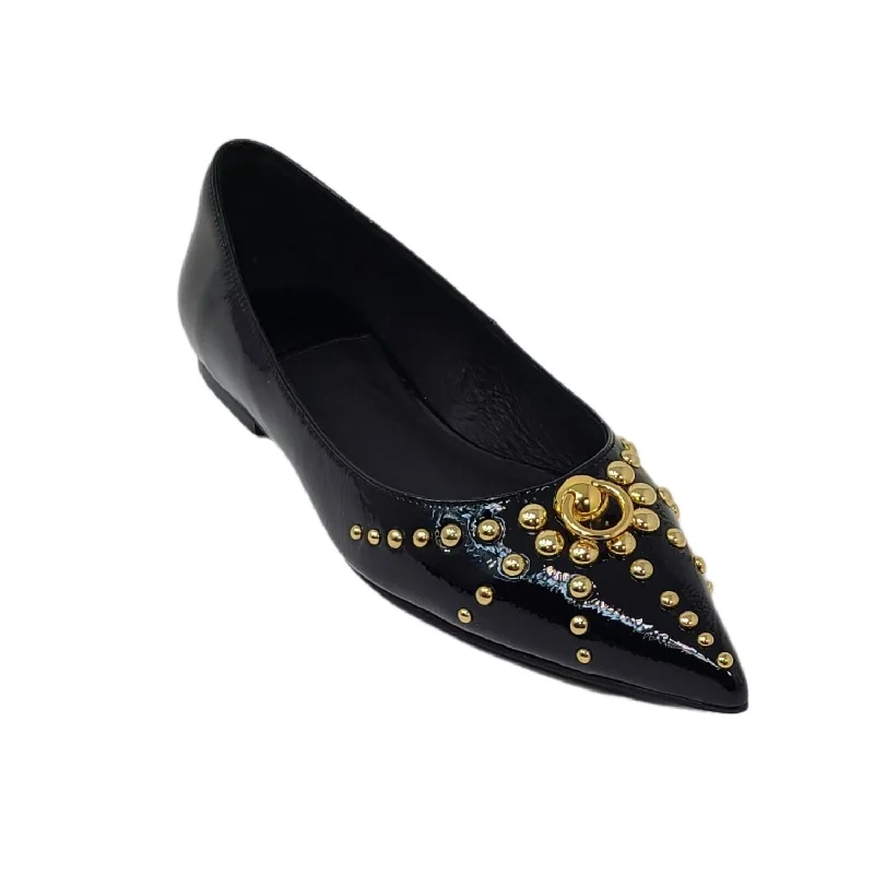 Women's Appealing Flat Shoes In Black Crinkle Patent/gold