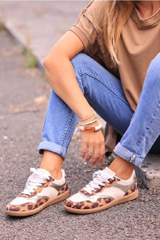 LEOPARD LACE UP FLAT GOLD PATCH SNEAKERS TRAINERS