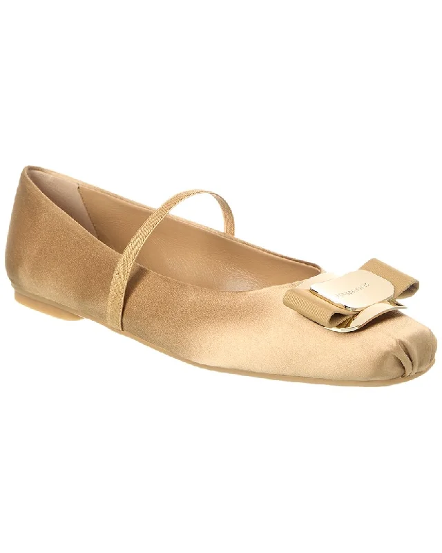 Ferragamo Zina T Plate Satin Ballerina Flat