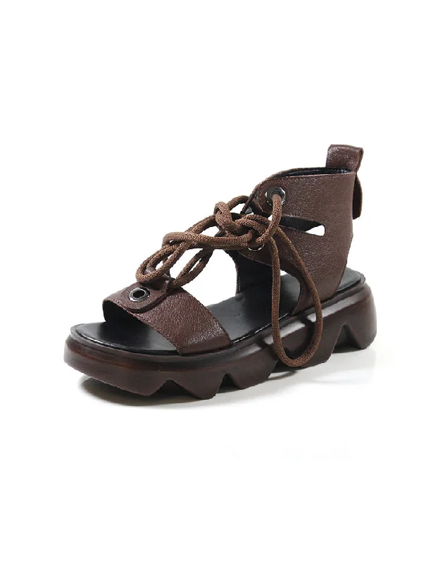 Summer Thick Sole Lace-up Leather Sandals