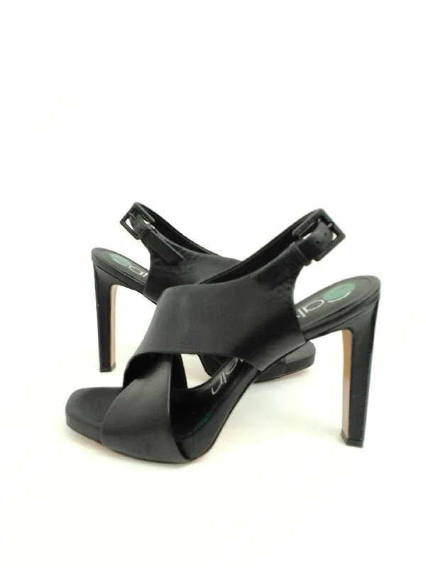 Calvin Klein Women's Myra Black Leather Platform Sandal Size 8.5