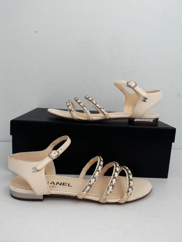 Chanel Women's Lambskin Ivory Sandals Size 36