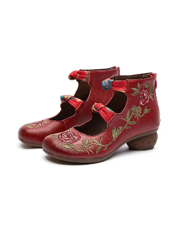 Ethnic Style Retro Embroidered Chunky Sandals