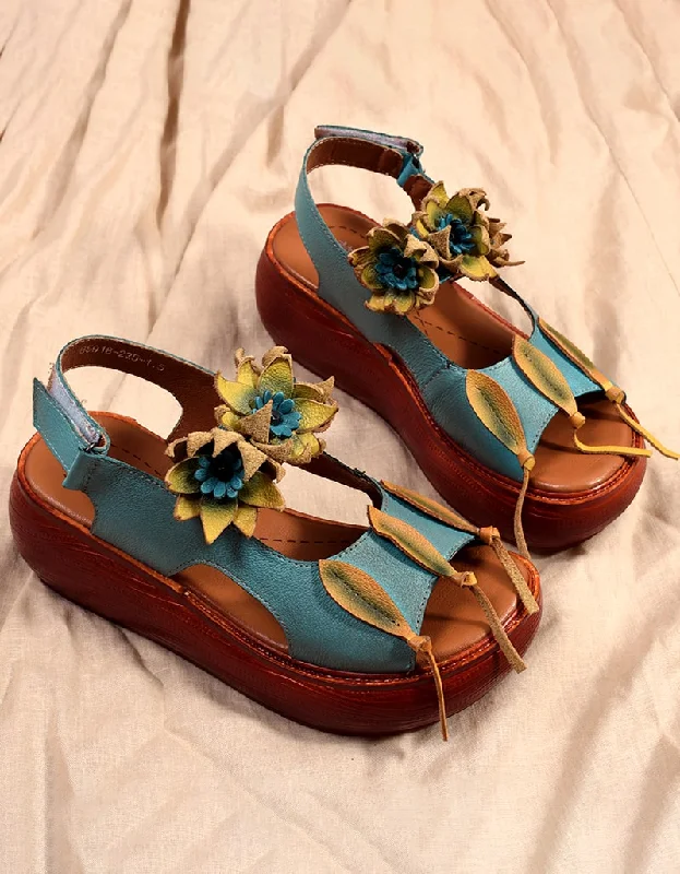 Flower Retro Leather Color Matching Beach Sandals