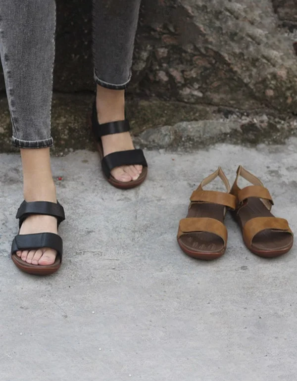 Summer Soft Leather Velcro Sandals