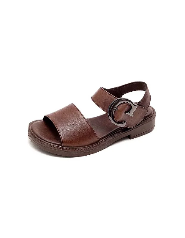 Big Buckle Retro Leather Wide Toe Box Sandals