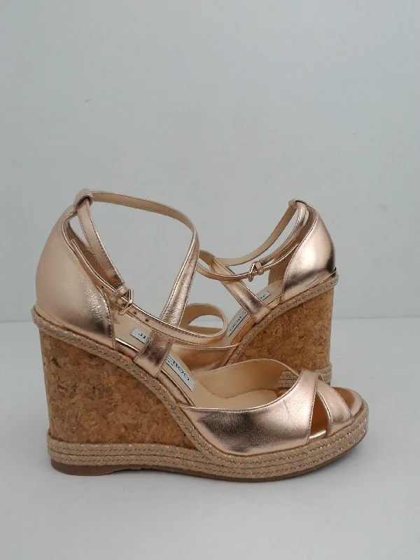 Jimmy Choo Women's Rose Gold Leather Wedge Size 38