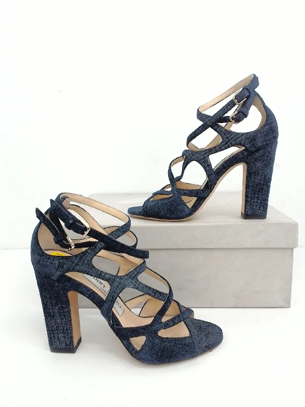 Jimmy Choo Women's Dillan Denim Light Indigo Heeled Sandal Size 35.5