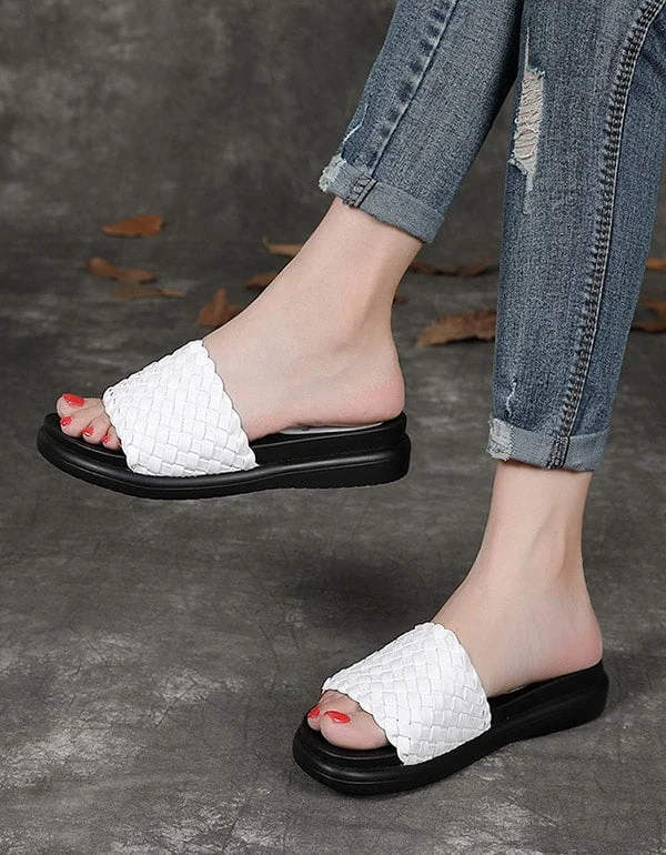 Leather Woven Non-slip Summer Beach Slippers