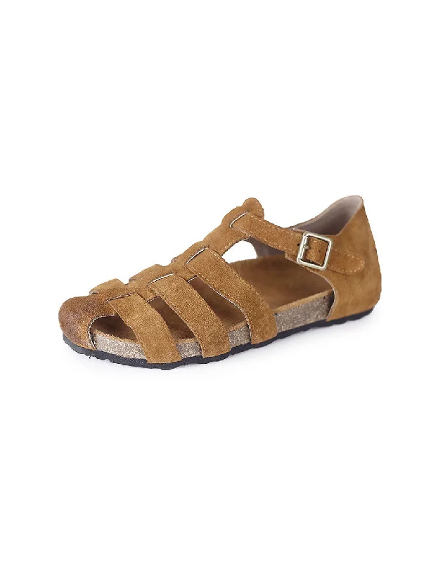 Suede Close Toe Woven Flat Sandals