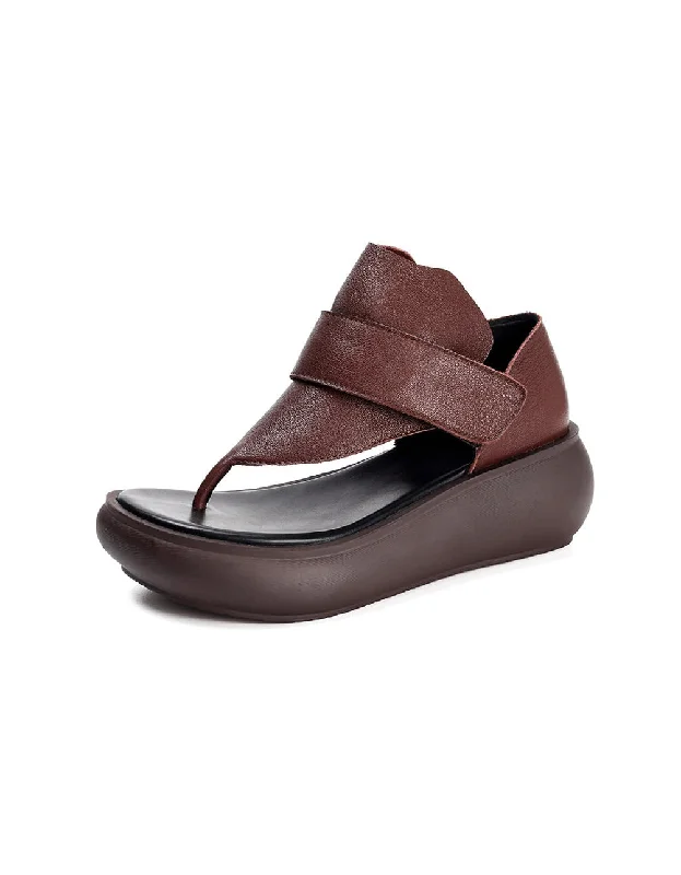 Comfortable Leather Wedge Flip Flop Sandals