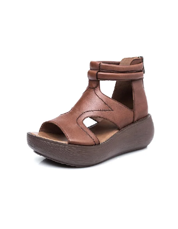 Retro Leather Open Toe Summer Wedge Sandals