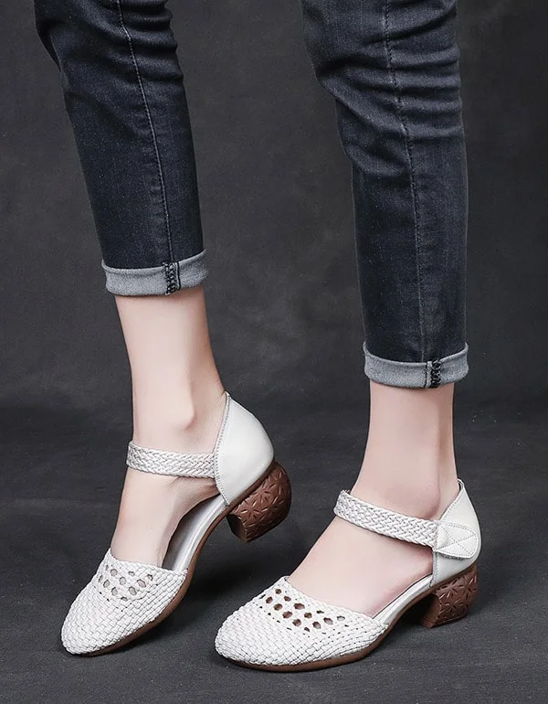 Summer Woven Ankle Strap Retro Chunky Shoes