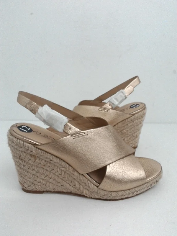 VIA SPIGA Women's Platform Wedge Gold Sandal Size 12 M