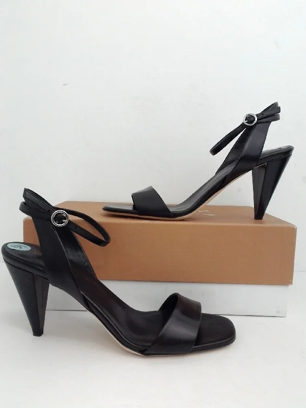 Via Spiga Women's V-Ria Black Leather Heeled Sandal Size 9.5 M