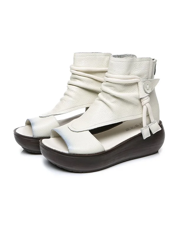 Women's Retro Handmade Leather Wedge Sandals