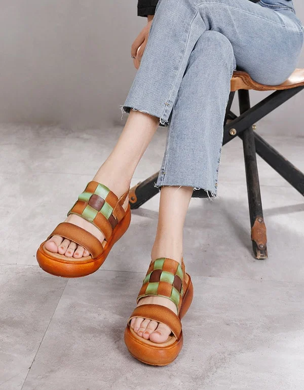 Women's Retro Woven Slingback Wedge Sandals